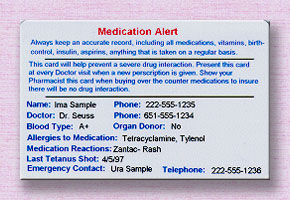 MedAlert Medication Alert Card (Front)